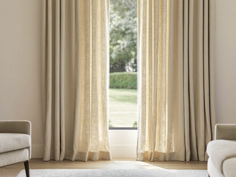 Draperii lungi din in care filtrează blând lumina într-un living